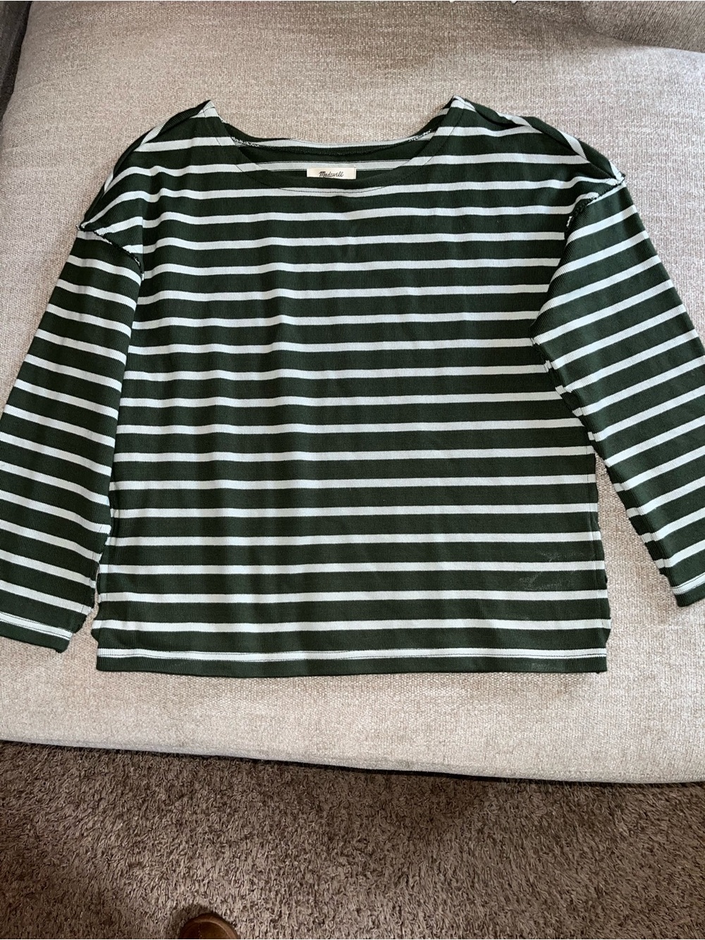 Madewell Green and White Striped Long Sleeve Tee